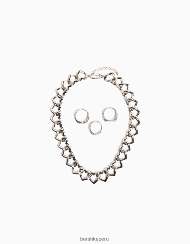 plata Bershka hombres pack 3 anillos y collar 806J6B3677