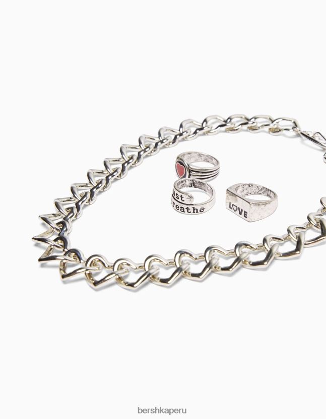 plata Bershka hombres pack 3 anillos y collar 806J6B3677