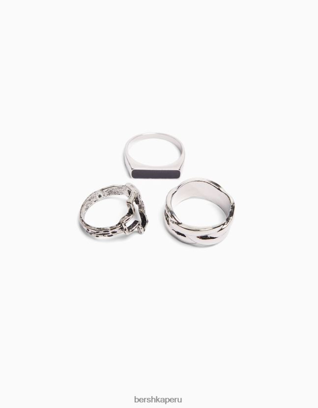 plata Bershka hombres pack de 3 anillos anudados 806J6B3649