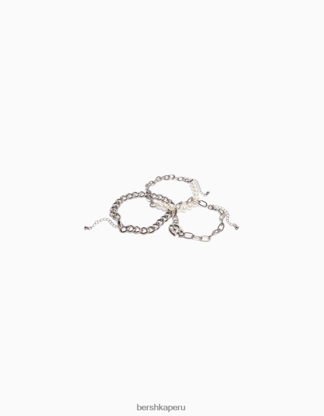 plata Bershka hombres pack de 3 pulseras de cadena con perlas 806J6B3648