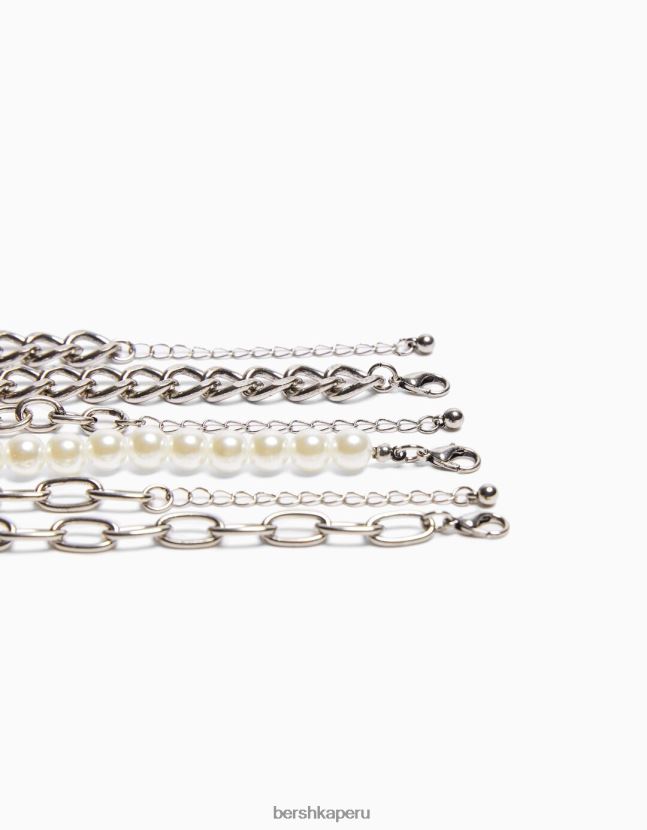plata Bershka hombres pack de 3 pulseras de cadena con perlas 806J6B3648