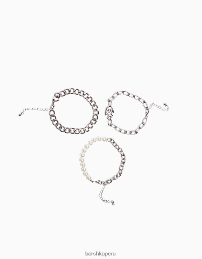 plata Bershka hombres pack de 3 pulseras de cadena con perlas 806J6B3648