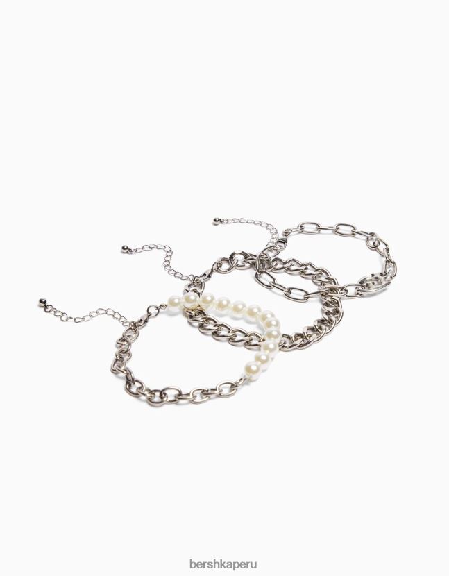 plata Bershka hombres pack de 3 pulseras de cadena con perlas 806J6B3648