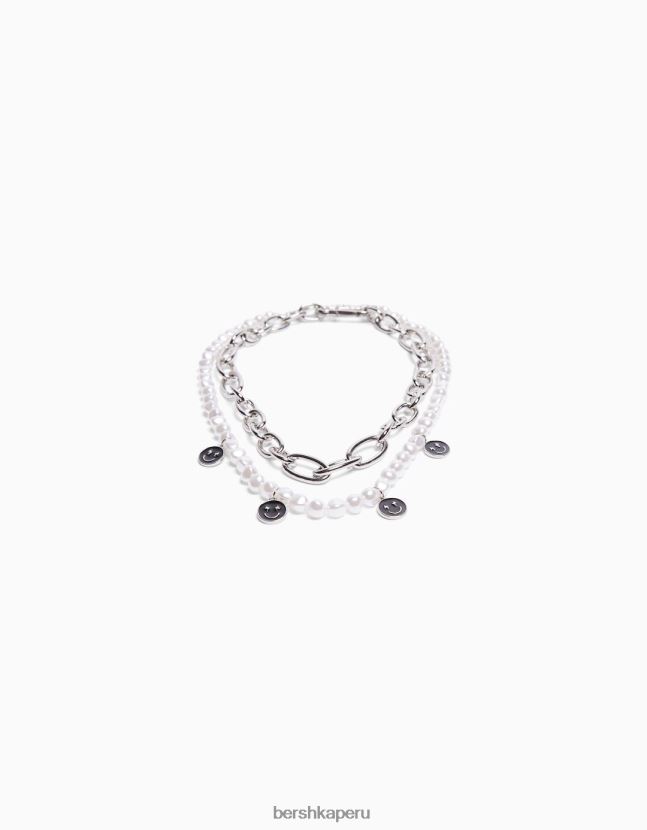 plata Bershka hombres set 2 collares de perlas y cadena 806J6B3681