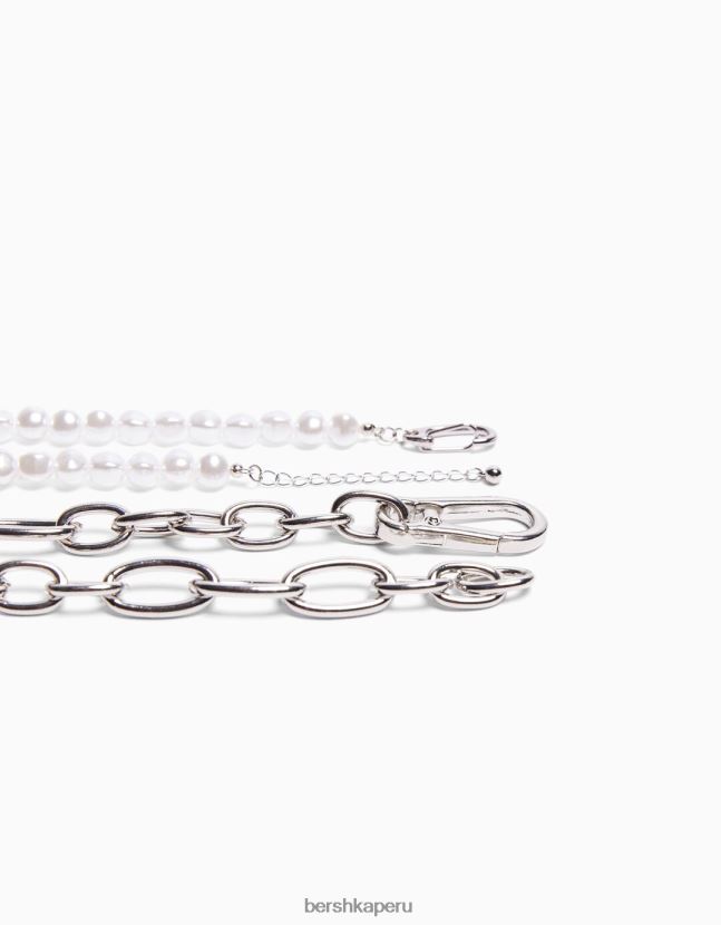 plata Bershka hombres set 2 collares de perlas y cadena 806J6B3681