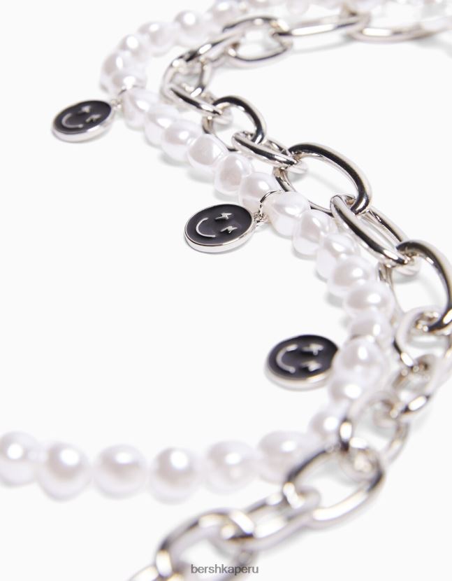 plata Bershka hombres set 2 collares de perlas y cadena 806J6B3681