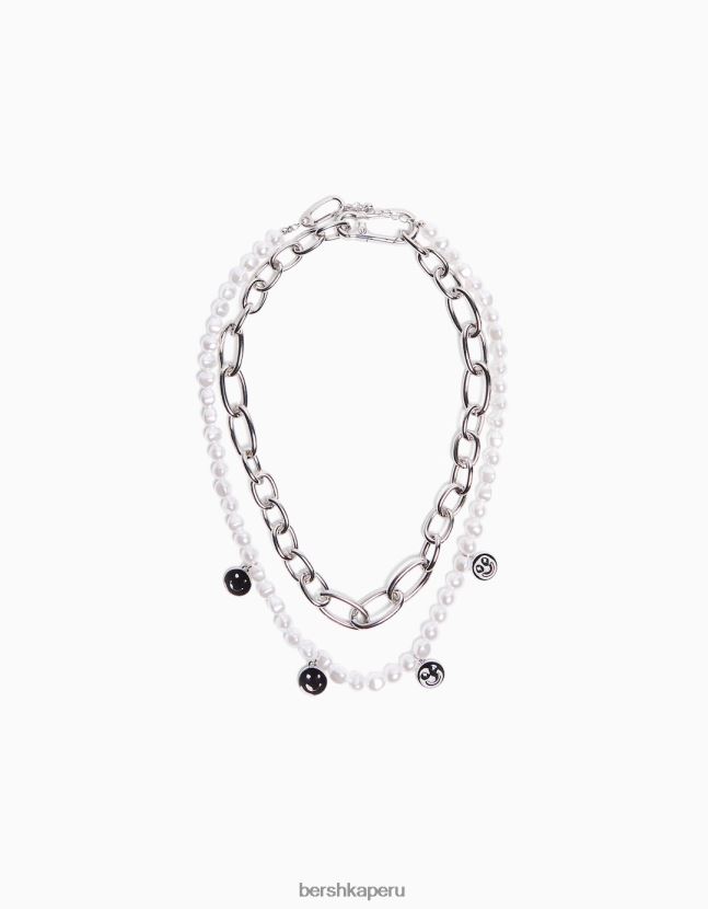 plata Bershka hombres set 2 collares de perlas y cadena 806J6B3681