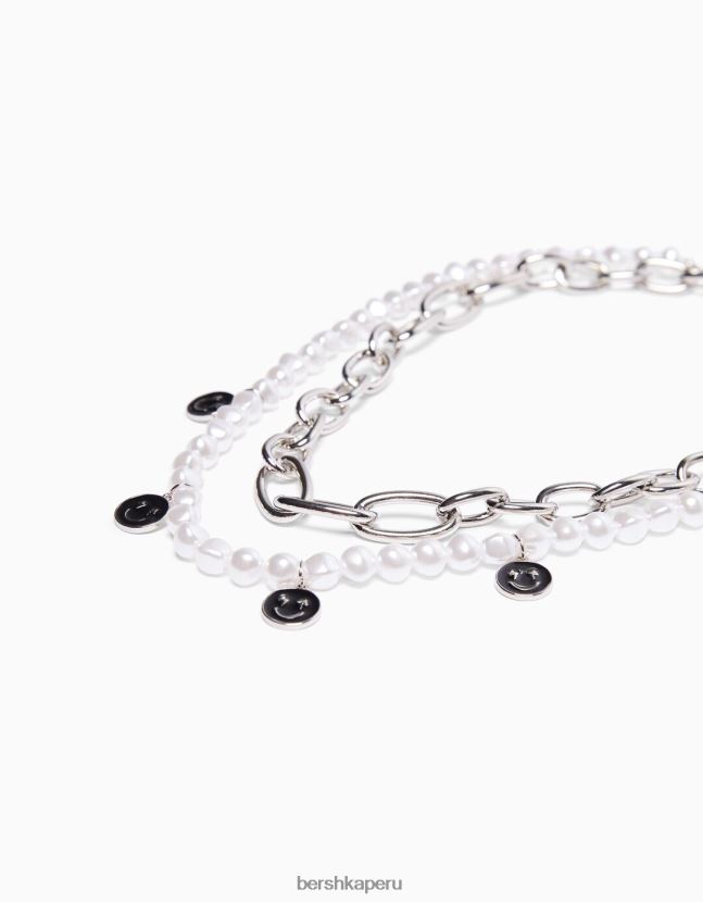 plata Bershka hombres set 2 collares de perlas y cadena 806J6B3681