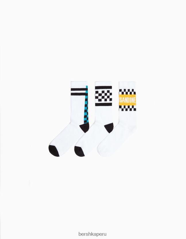 blanco Bershka hombres Pack de 3 calcetines estampado damero 806J6B3417
