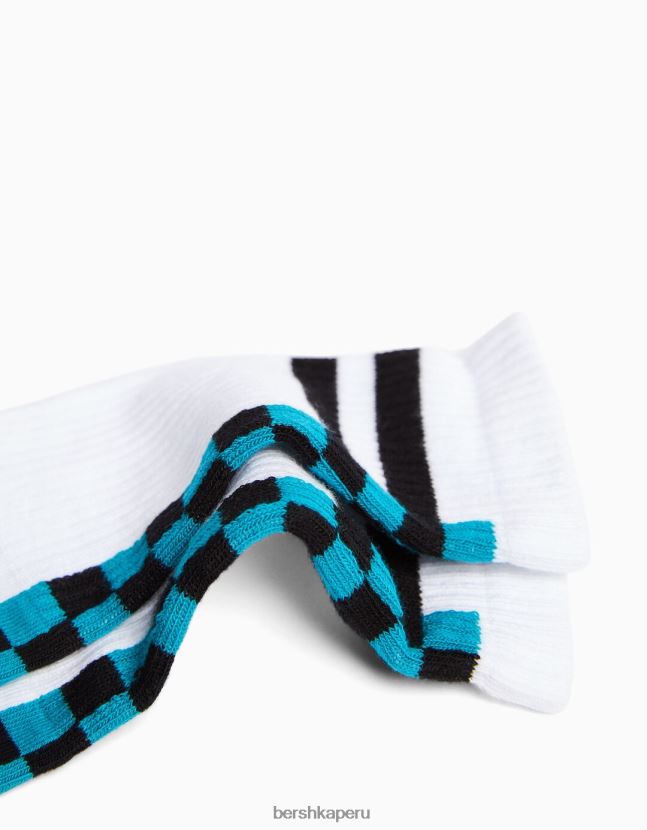 blanco Bershka hombres Pack de 3 calcetines estampado damero 806J6B3417