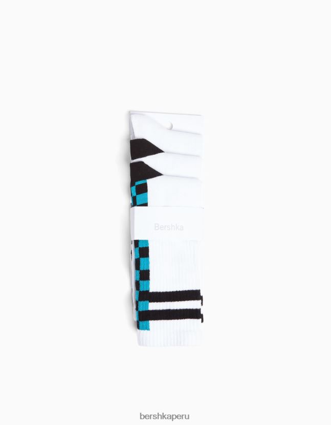 blanco Bershka hombres Pack de 3 calcetines estampado damero 806J6B3417