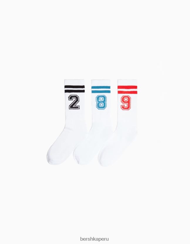 blanco Bershka hombres juego de 3 calcetines con numero 806J6B3416