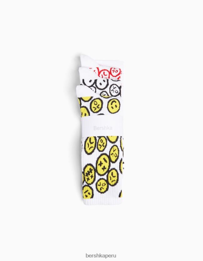 blanco Bershka hombres juego de 3 calcetines estampados 806J6B3422