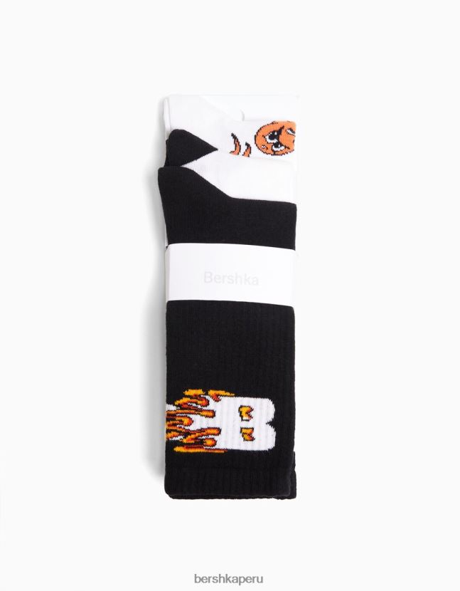 blanco Bershka hombres juego de 3 calcetines estampados 806J6B3426