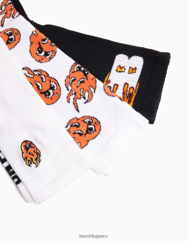 blanco Bershka hombres juego de 3 calcetines estampados 806J6B3426
