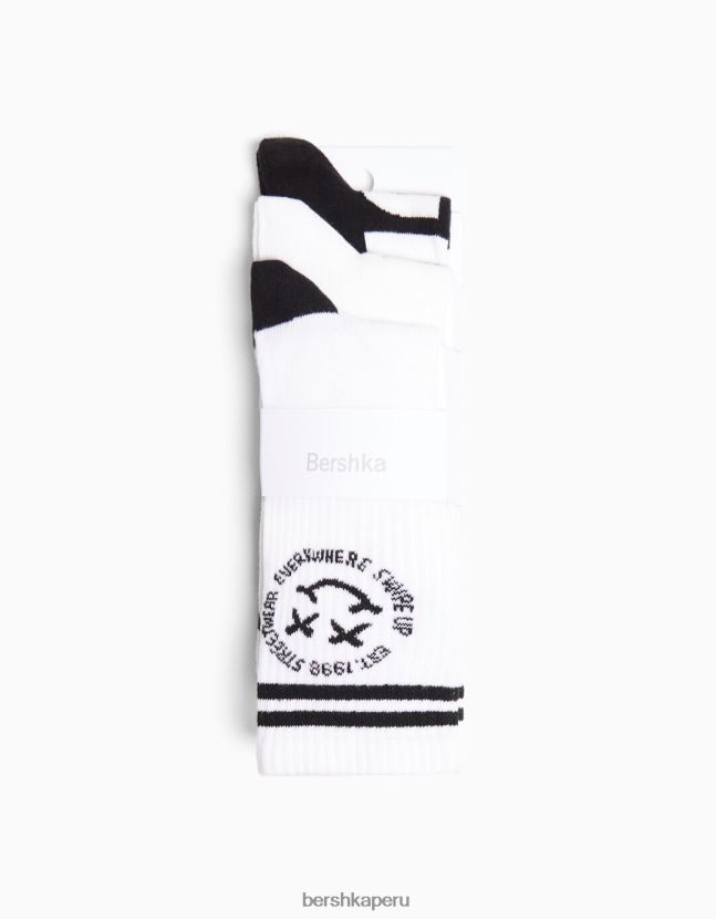 blanco Bershka hombres juego de 3 calcetines estampados 806J6B3427