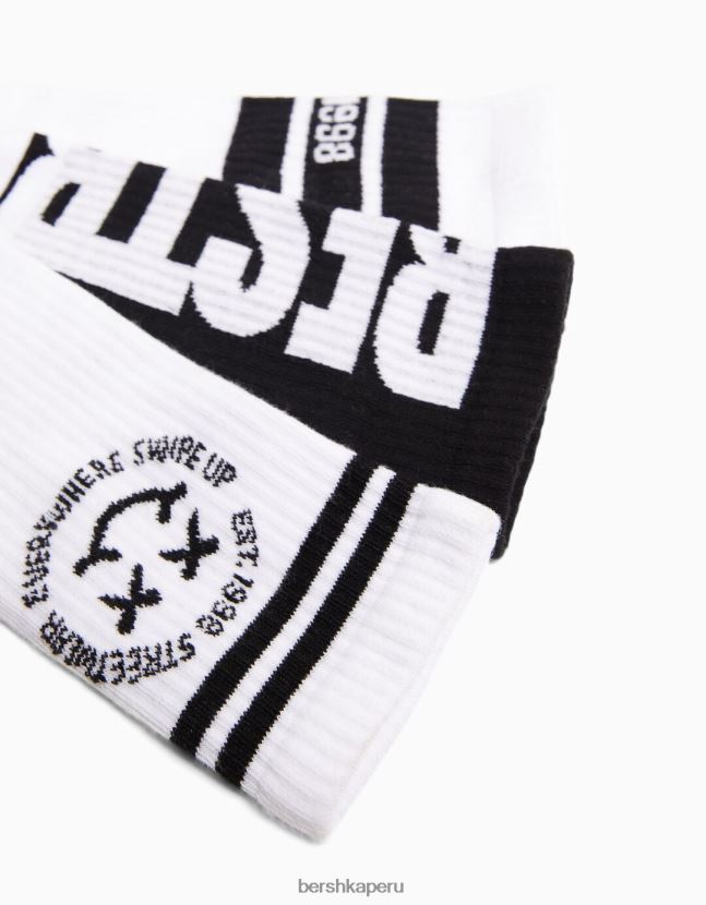 blanco Bershka hombres juego de 3 calcetines estampados 806J6B3427