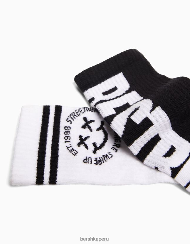 blanco Bershka hombres juego de 3 calcetines estampados 806J6B3427