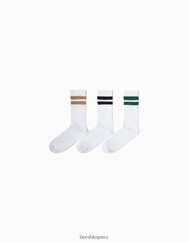 blanco Bershka hombres juego de 3 pares de calcetines a rayas 806J6B3415