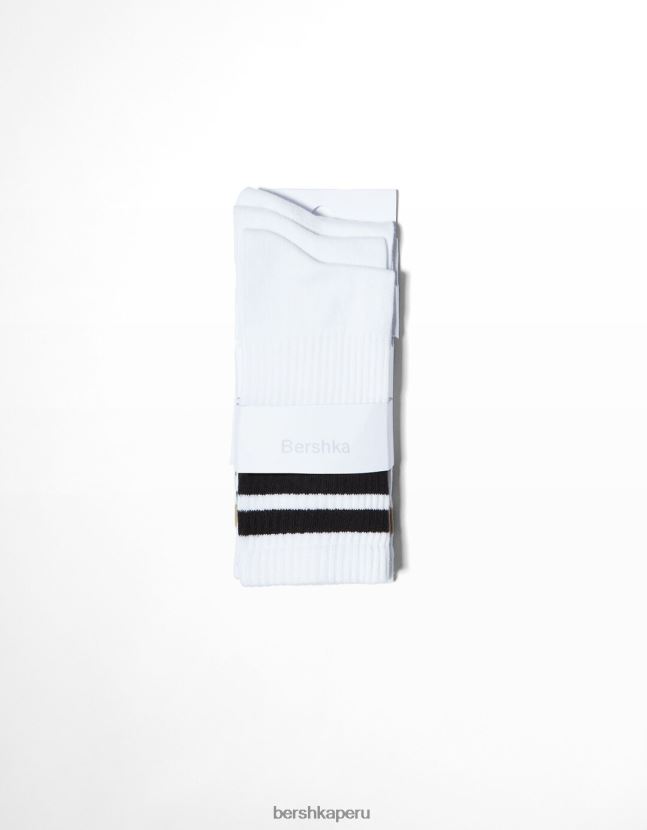 blanco Bershka hombres juego de 3 pares de calcetines a rayas 806J6B3415