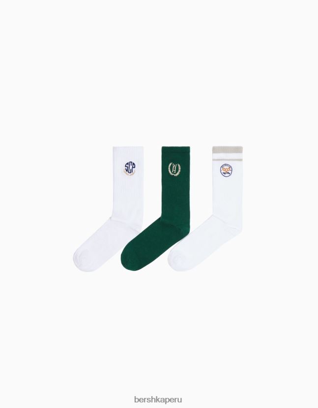 blanco Bershka hombres pack de 3 pares de calcetines universitarios bordados 806J6B3419