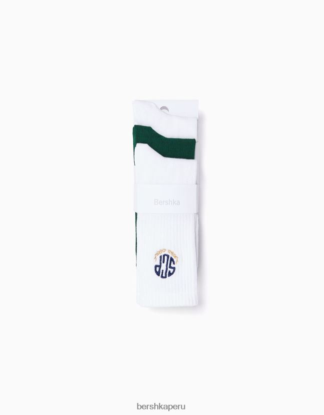 blanco Bershka hombres pack de 3 pares de calcetines universitarios bordados 806J6B3419