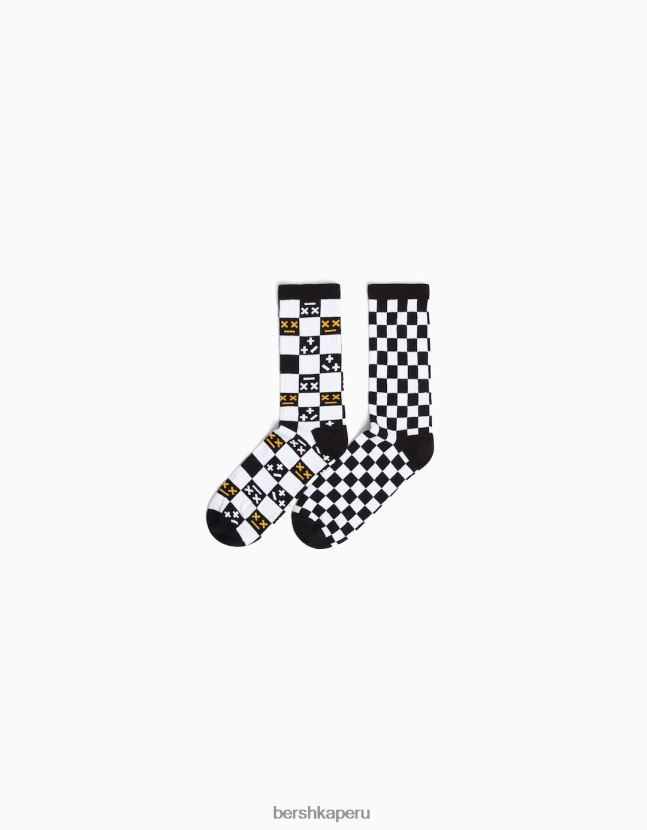 negro Bershka hombres Pack de 2 calcetines con estampado de cuadros 806J6B3425