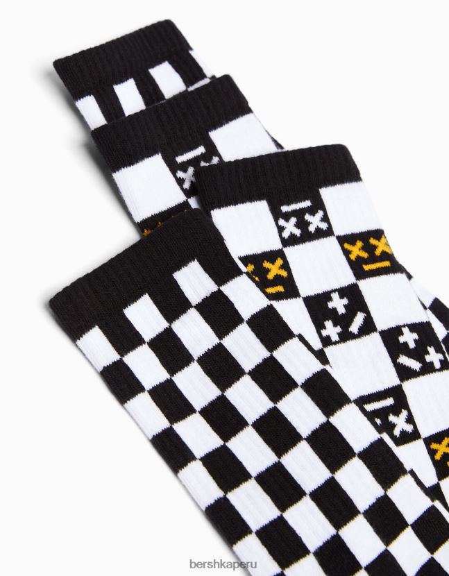 negro Bershka hombres Pack de 2 calcetines con estampado de cuadros 806J6B3425