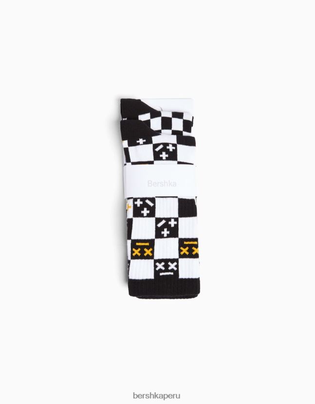 negro Bershka hombres Pack de 2 calcetines con estampado de cuadros 806J6B3425