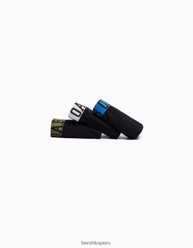 negro Bershka hombres Pack de 3 bóxers con cinturilla estampada de colores 806J6B3436