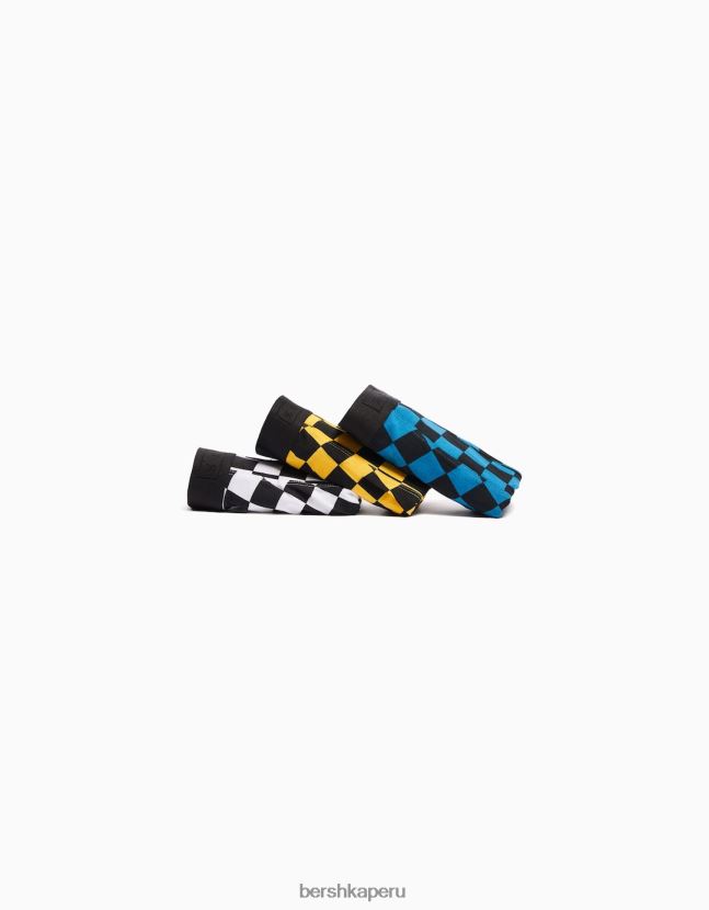 negro Bershka hombres Pack de 3 bóxers estampado damero 806J6B3434