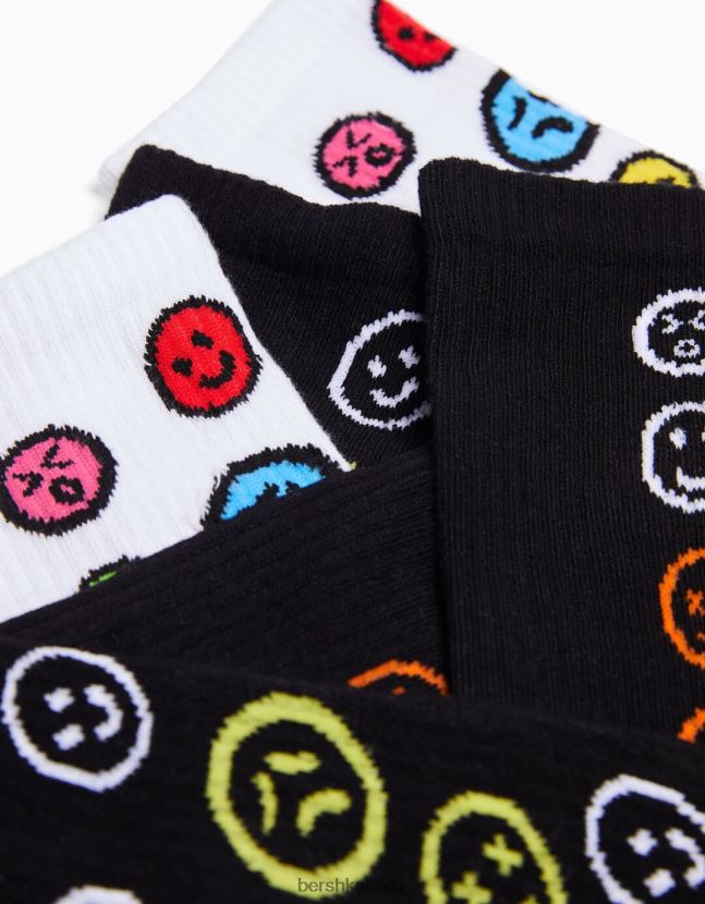negro Bershka hombres juego de 3 calcetines estampados 806J6B3421