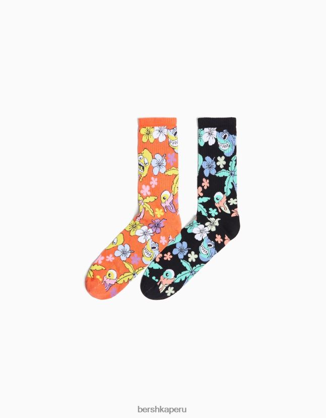 negro Bershka hombres pack de 2 pares de calcetines estampados 806J6B3424