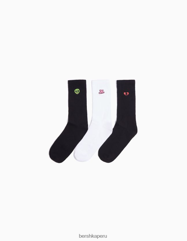 negro Bershka hombres pack de 3 pares de calcetines bordados 806J6B3420