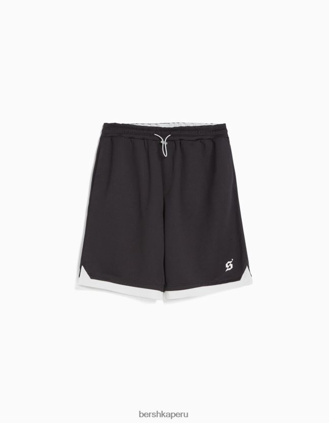 gris Bershka hombres conjunto de camiseta de rejilla y bermudas 806J6B3410