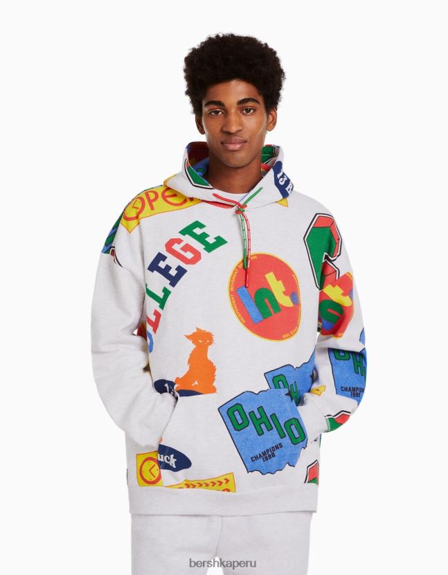 gris Bershka hombres conjunto de sudadera y pantalón con estampado de felpa 806J6B3411