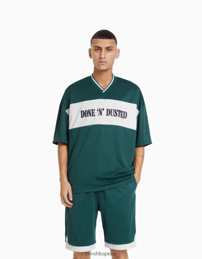 verde Bershka hombres conjunto de camiseta de rejilla y bermudas 806J6B3409