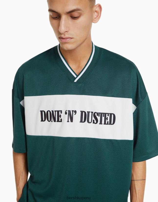 verde Bershka hombres conjunto de camiseta de rejilla y bermudas 806J6B3409