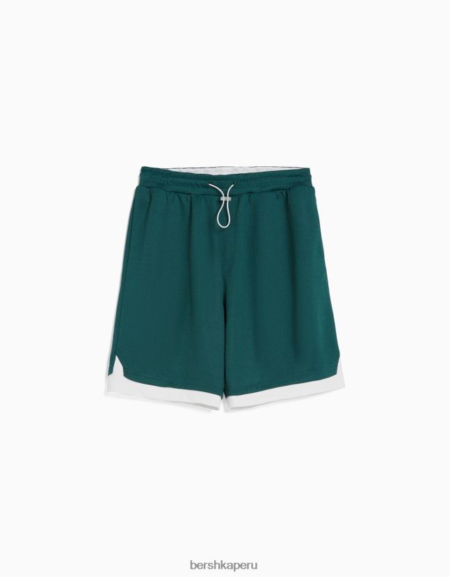 verde Bershka hombres conjunto de camiseta de rejilla y bermudas 806J6B3409