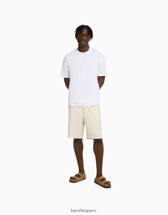 arena Bershka hombres bermudas jogger de mezcla de algodón y lino 806J6B3358