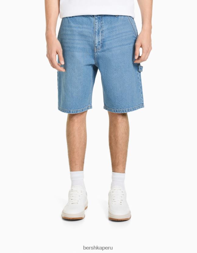 azul claro Bershka hombres bermudas de carpintero de mezclilla 806J6B3295
