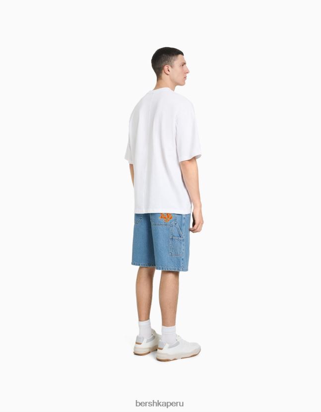 azul claro Bershka hombres bermudas de carpintero de mezclilla 806J6B3295