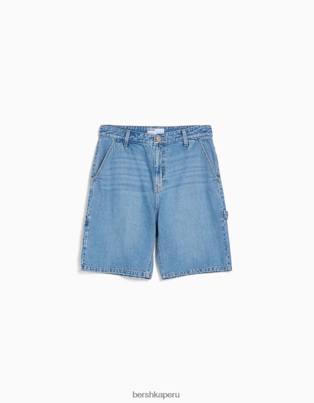 azul claro Bershka hombres bermudas de carpintero de mezclilla 806J6B3295