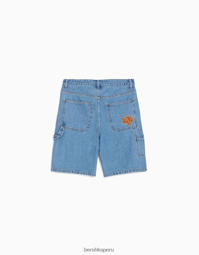 azul claro Bershka hombres bermudas de carpintero de mezclilla 806J6B3295