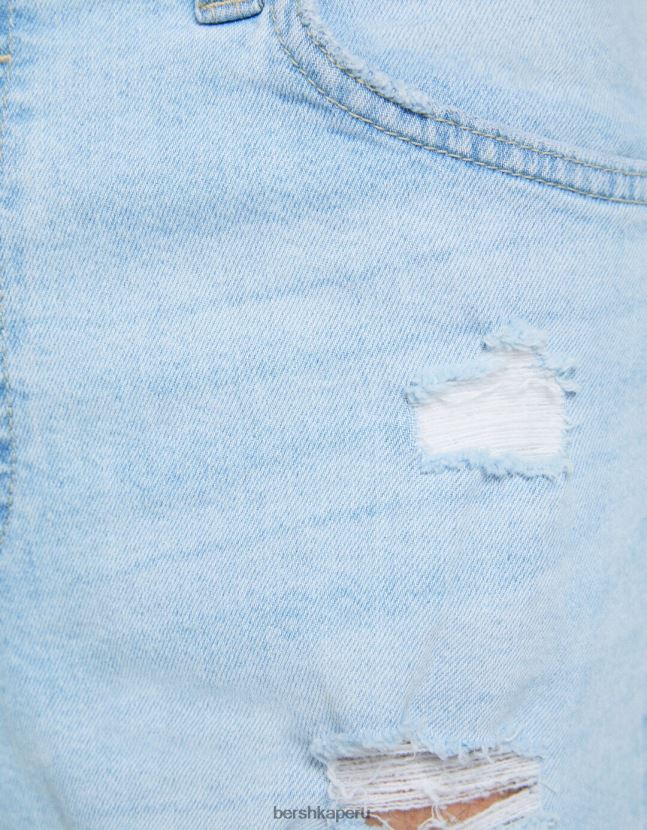 azul claro Bershka hombres bermudas de mezclilla con rotos 806J6B3340