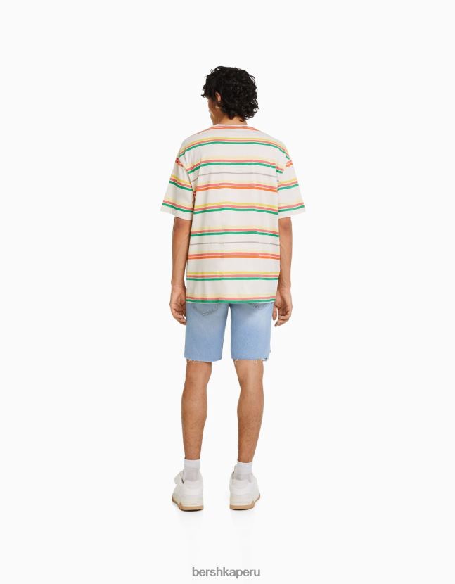 azul claro Bershka hombres bermudas de mezclilla rasgadas slim fit 806J6B3301