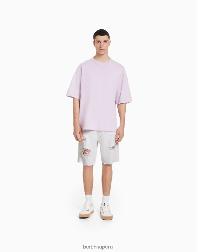 blanco Bershka hombres bermudas de mezclilla con rotos de colores 806J6B3311