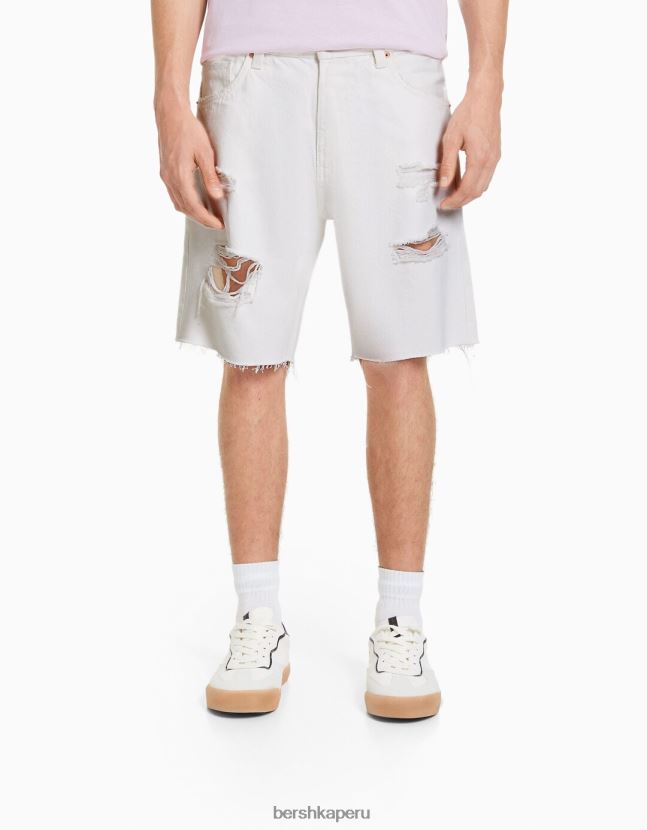 blanco Bershka hombres bermudas de mezclilla con rotos de colores 806J6B3311