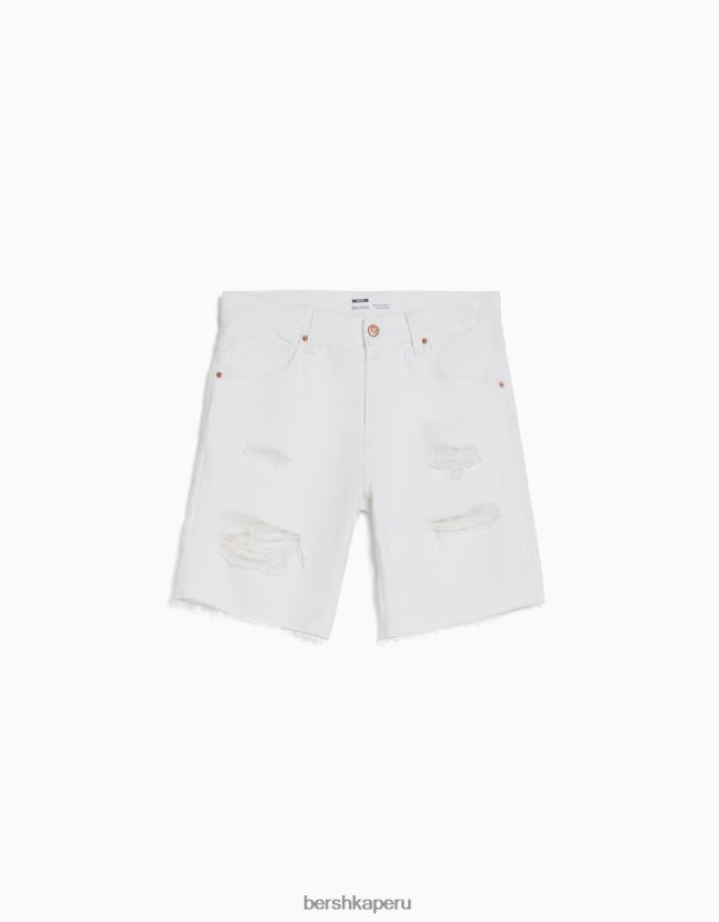 blanco Bershka hombres bermudas de mezclilla con rotos de colores 806J6B3311