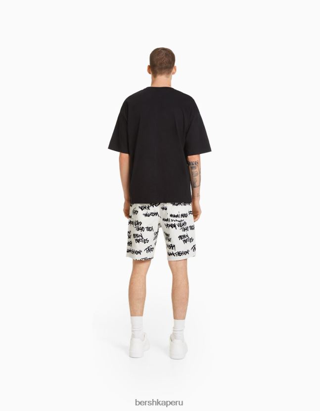 blanco Bershka hombres bermudas de mezclilla con rotos estampados 806J6B3335